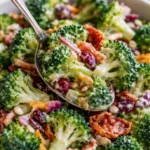 Broccoli salad with crispy bacon and fresh ingredients