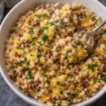 Cheesy Ground Beef and Rice Casserole fresh out of the oven