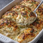 Cottage Cheese Chicken Bake in a baking dish, showcasing creamy texture and ingredients.