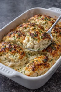 Cottage Cheese Chicken Bake in a baking dish, showcasing creamy texture and ingredients.