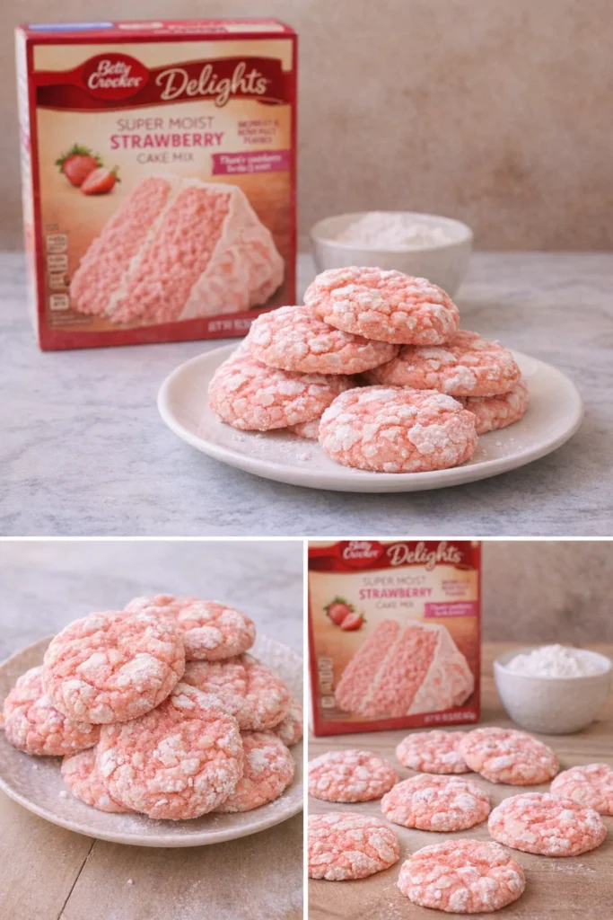 Freshly baked crinkle cookies dusted with powdered sugar on a plate.