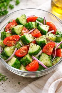 Fresh Cucumber Tomato Salad with herbs and dressing