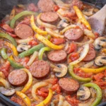 Delicious Kielbasa Skillet dish with vibrant vegetables in a pan