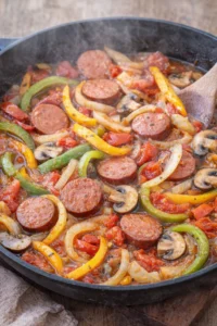 Delicious Kielbasa Skillet dish with vibrant vegetables in a pan