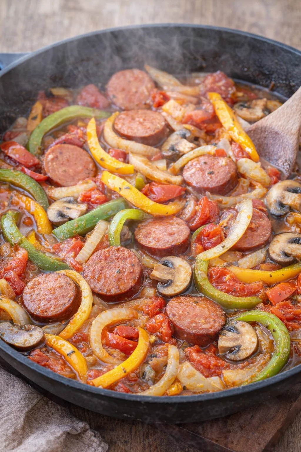 Delicious Kielbasa Skillet dish with vibrant vegetables in a pan