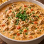 Delicious easy Rotel dip served in a bowl with tortilla chips