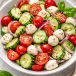 Juicy Cucumber Caprese Salad with fresh ingredients and vibrant colors