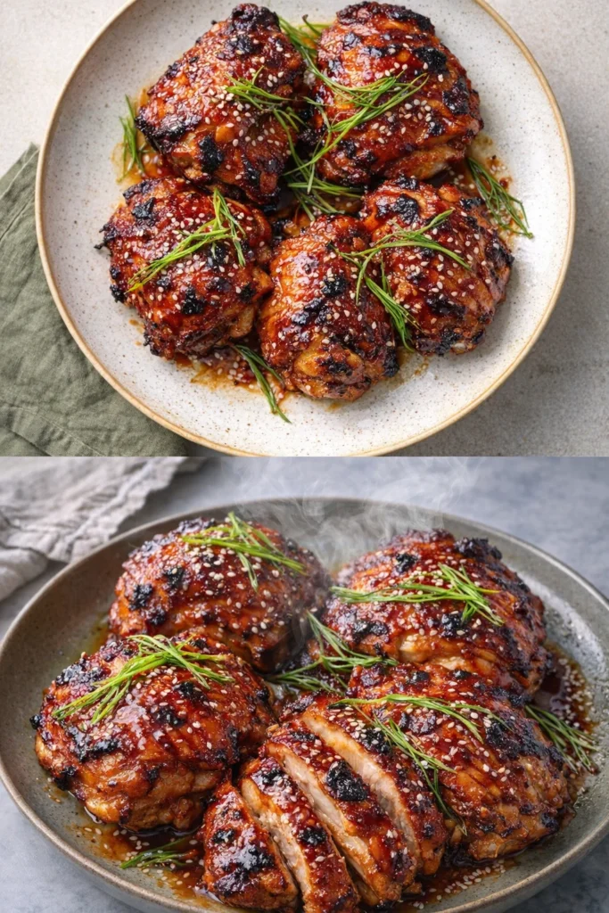 Juicy Japanese BBQ chicken thighs grilled to perfection with a savory glaze