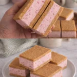 No-churn strawberry ice cream sandwiches on a plate, perfect summer dessert.