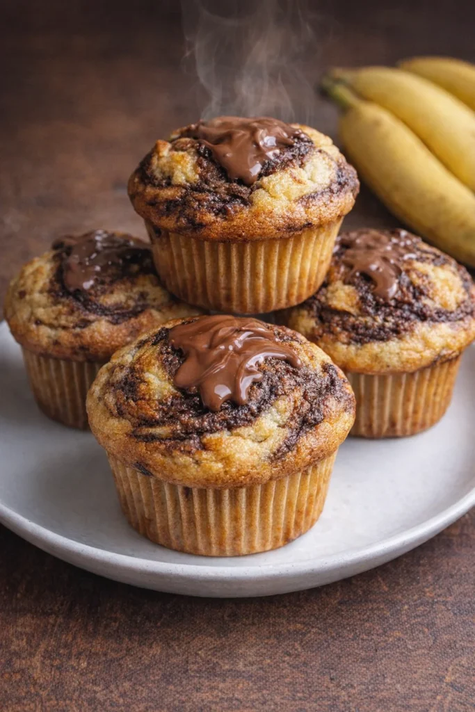 Delicious Nutella banana muffins with rich chocolate swirls