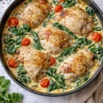 One Pan Tuscan Chicken Thighs with vibrant herbs and vegetables
