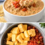 Rotel Dip with Ground Beef served in a bowl with tortilla chips