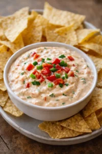 Deliciously creamy Rotel Ranch Dip served with chips for a perfect snack.