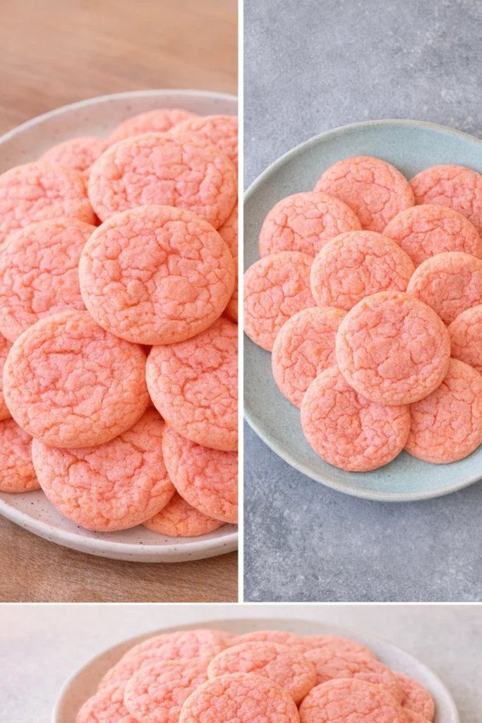 Soft strawberry cake mix cookies freshly baked and ready to enjoy.