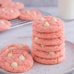 Strawberry cake mix cookies on a plate