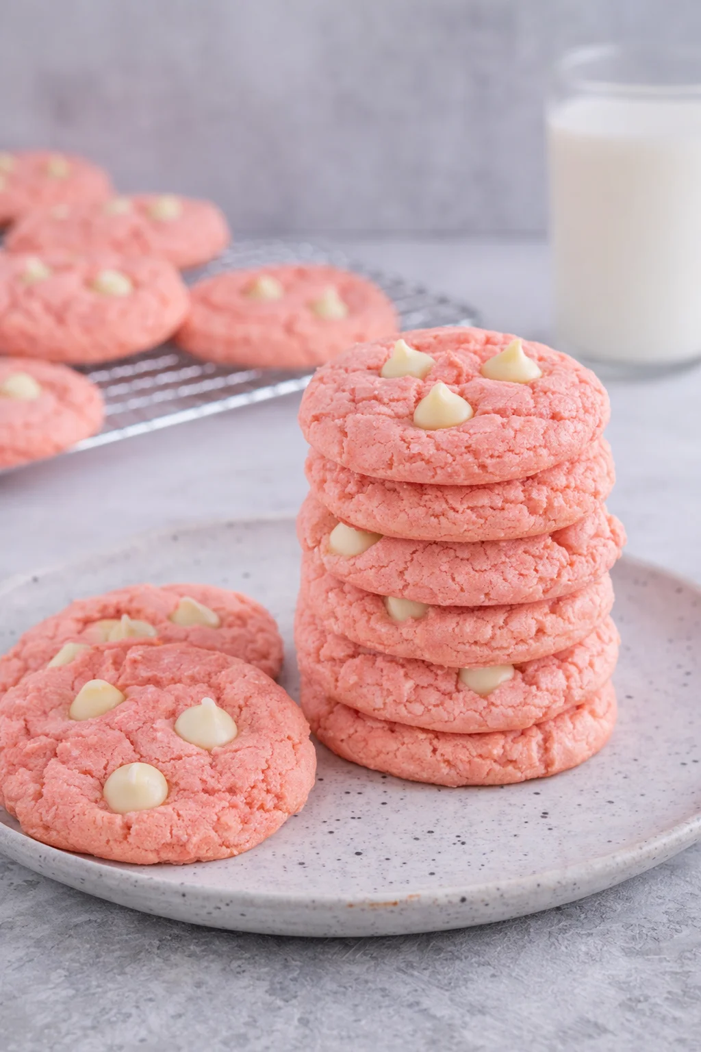 Strawberry cake mix cookies on a plate