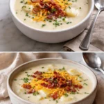 Creamy 4-ingredient potato soup in a bowl with fresh herbs on top