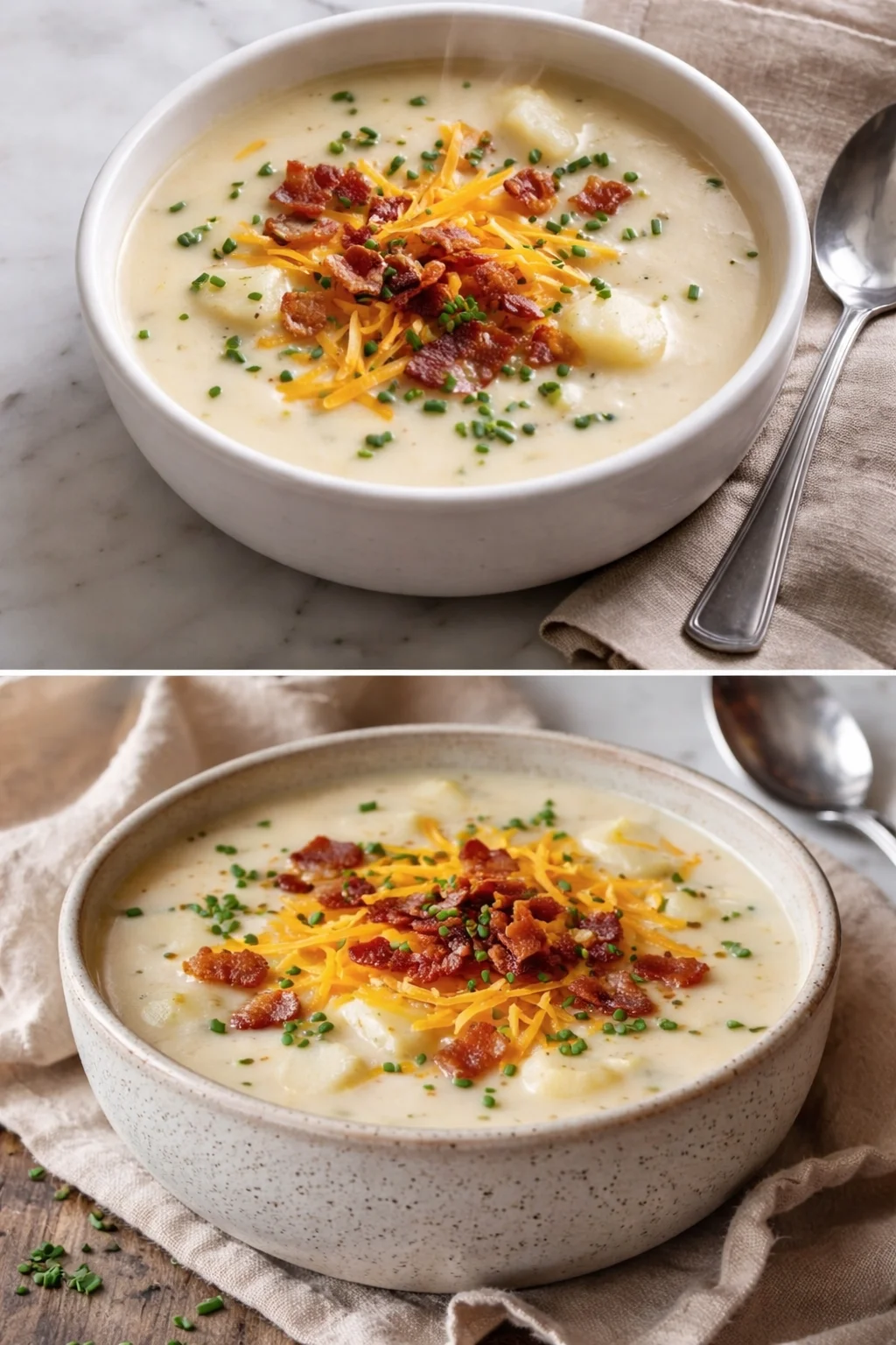 Creamy 4-ingredient potato soup in a bowl with fresh herbs on top