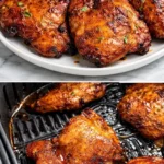 Crispy air fryer chicken thighs cooked to perfection without skin or bones.