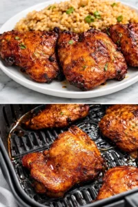 Crispy air fryer chicken thighs cooked to perfection without skin or bones.