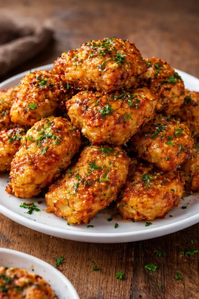 Delicious air fryer chicken bites served on a plate.