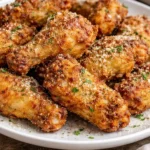 Crispy Air Fryer Parmesan Crusted Chicken Wings on a plate