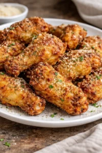 Crispy Air Fryer Parmesan Crusted Chicken Wings on a plate