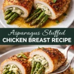 Delicious asparagus stuffed chicken breast served on a plate