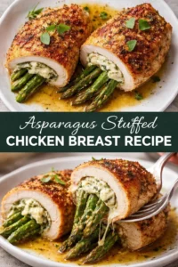 Delicious asparagus stuffed chicken breast served on a plate