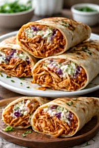 BBQ Chicken Coleslaw Wraps served on a plate with vibrant colors and fresh ingredients