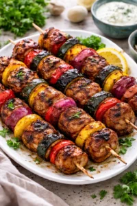 Grilled Chicken Kabobs with colorful vegetables on a skewer
