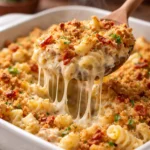 Delicious serving of Classic Crack Chicken Casserole with creamy sauce and chicken.