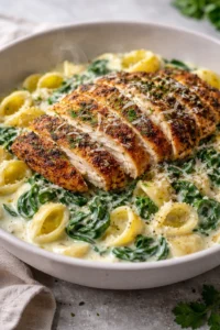 Creamy garlic parmesan pasta with fresh herbs and grated cheese
