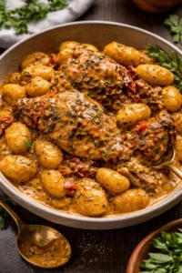 Creamy Tuscan 'Marry Me' Chicken served on a plate with herbs and sauce
