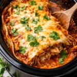 Delicious crockpot chicken enchiladas served with toppings