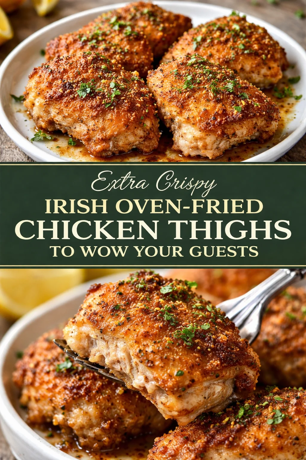 Extra crispy oven-fried chicken thighs ready to wow your guests