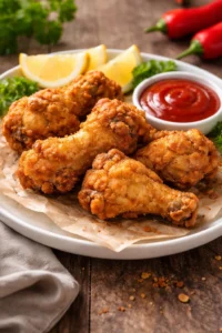 Crispy fried chicken cooked in an air fryer, showcasing a golden brown texture.