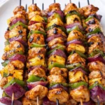 Delicious Hawaiian Chicken Kebabs grilled with fresh pineapple and bell peppers.
