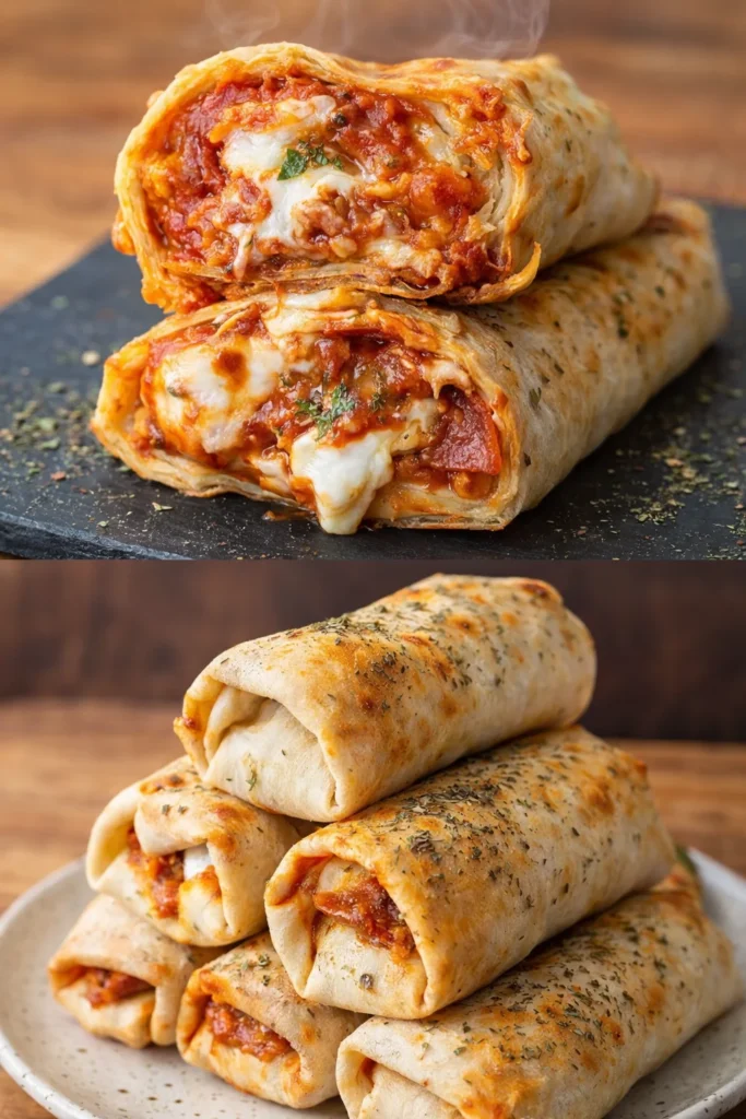 High protein pepperoni pizza rolls on a plate