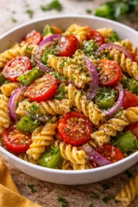 Delicious Olive Garden pasta salad served in a bowl, colorful and fresh ingredients