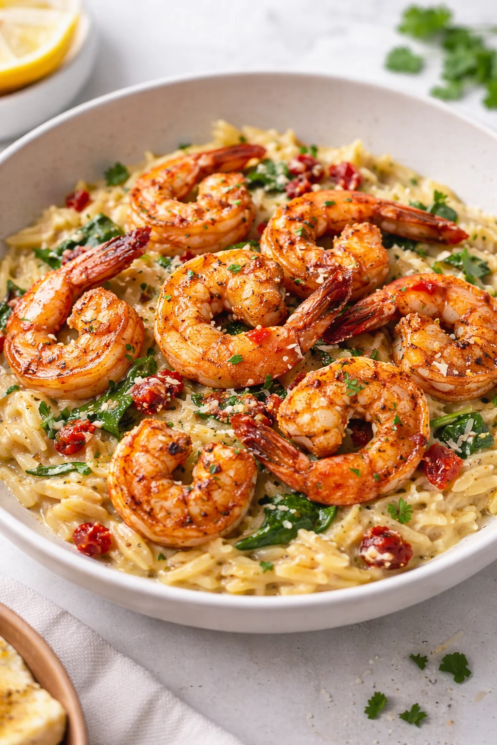 One Pot 'Marry Me' Shrimp and Orzo Pasta dish served in a bowl