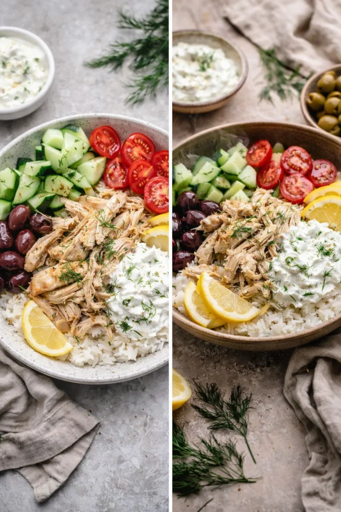 Delicious Slow Cooker Greek Chicken garnished with herbs and lemon slices