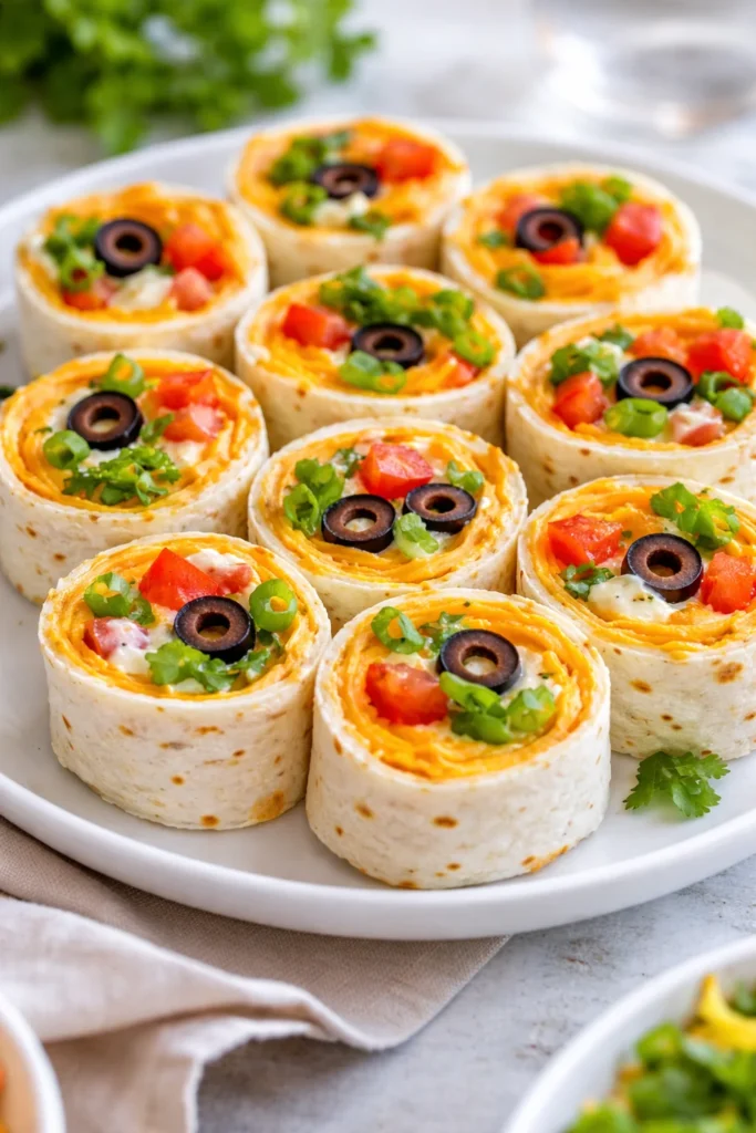 Taco Cream Cheese Pinwheels served on a platter, perfect for appetizers
