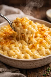Delicious homemade mac and cheese served in a creamy cheese sauce
