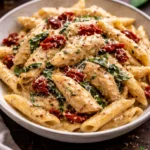 Creamy Marry Me Chicken Pasta garnished with herbs and cheese