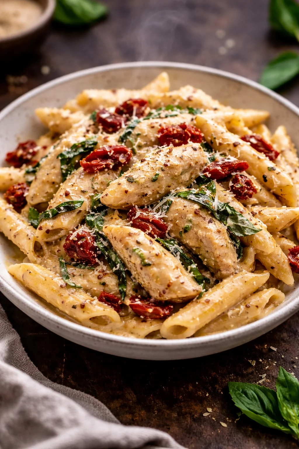 Creamy Marry Me Chicken Pasta garnished with herbs and cheese