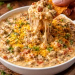 Delicious and creamy Rotel dip served in a bowl with tortilla chips