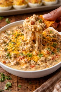 Delicious and creamy Rotel dip served in a bowl with tortilla chips