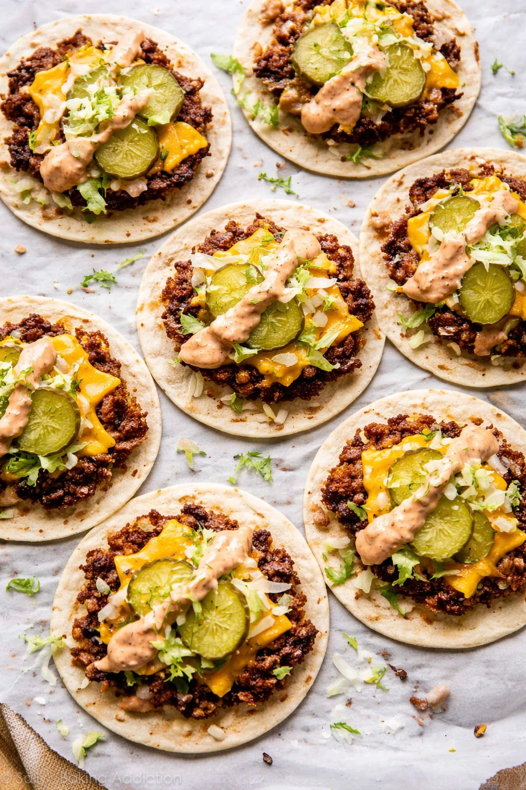 Big Mac Smash Burger Tacos served with fresh toppings and sauces