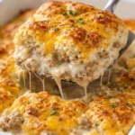 Delicious Biscuits and Gravy Casserole ready to serve
